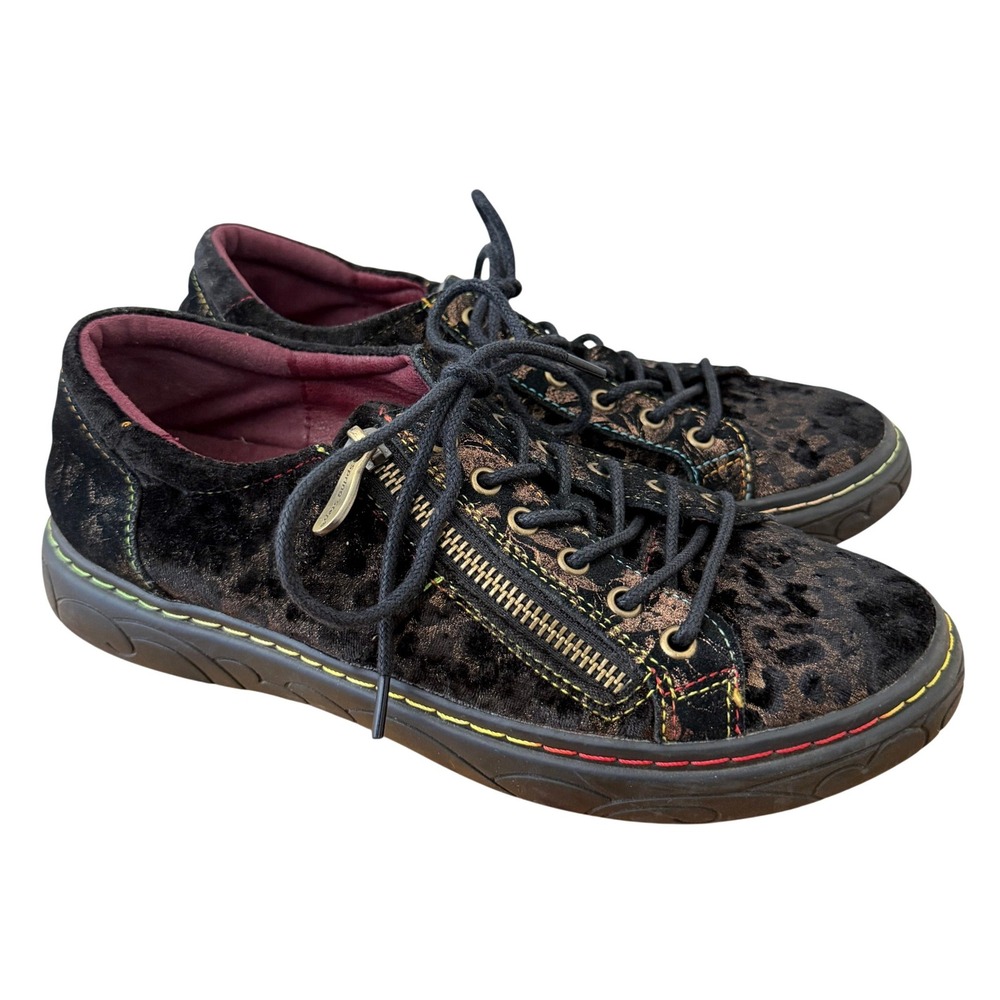 L'Artiste Danli Shoes Cheeta Zipper Black Velvet Floral Print Womans Size 8